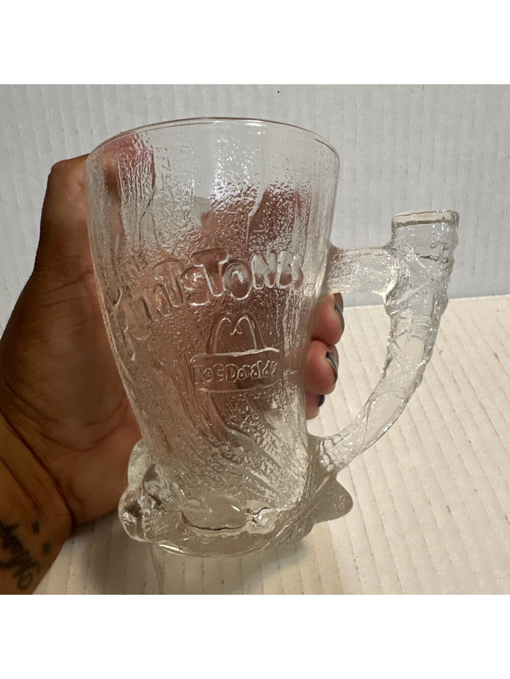 Vintage 1993 Flintstones Mammoth McDonald’s Glass Mug Cup Made In France